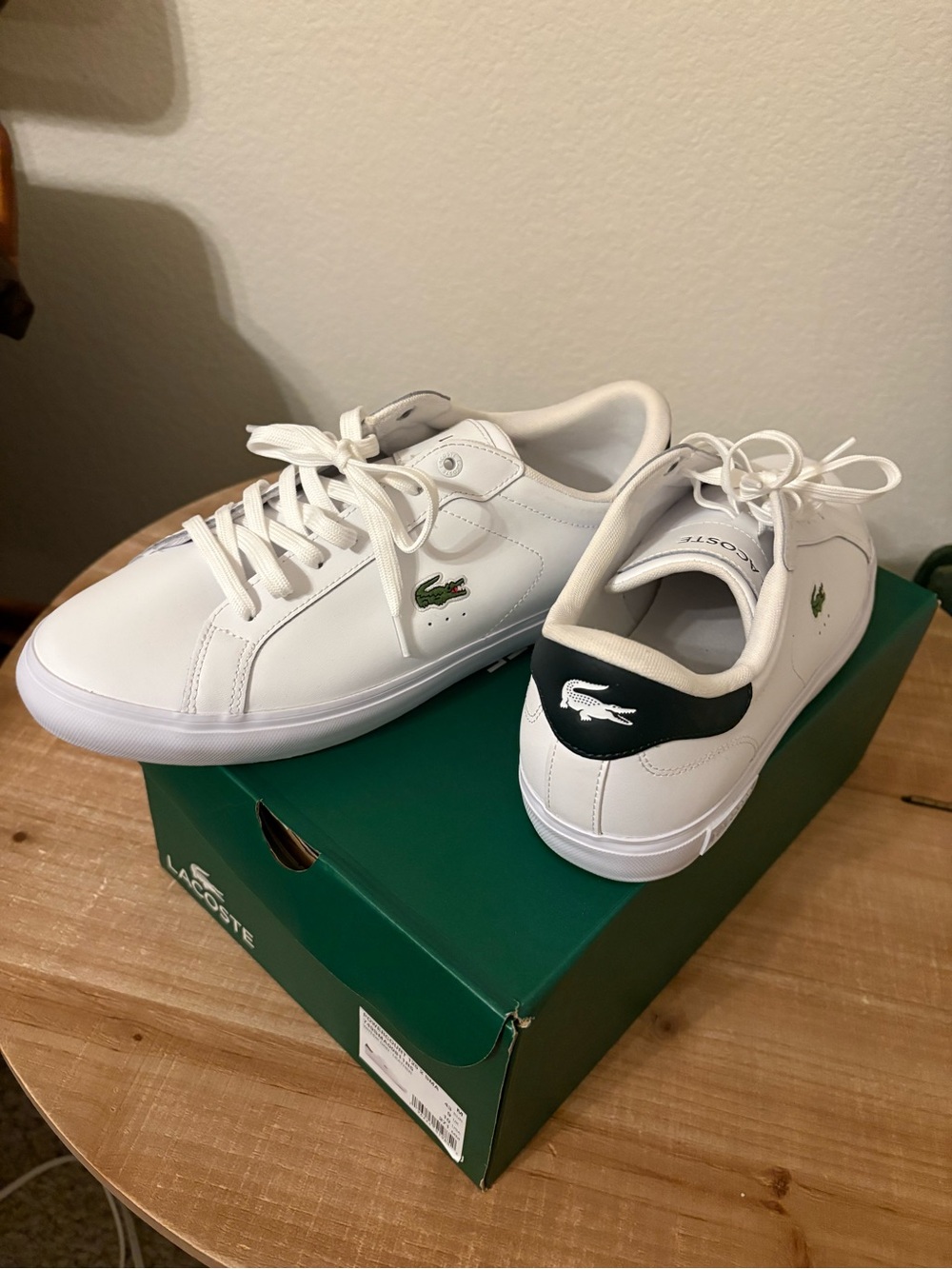 Lacoste Men's White Leather Sneakers with Green Crocodile Patch